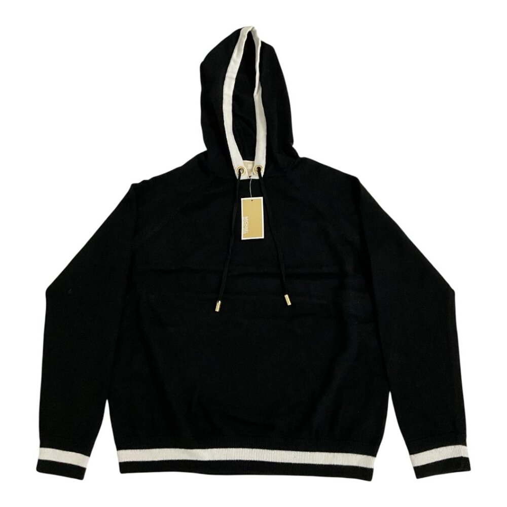 Michael Kors Black Lightweight Hoodie Pullover Womens Size L NWT $120 MSRP